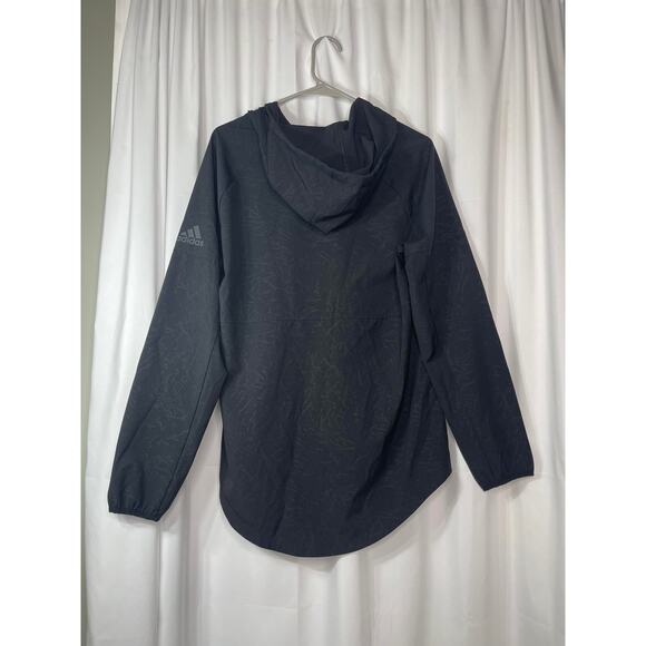 Adidas women's medium jacket light weight black zip front hooded gray pattern - Picture 7 of 16